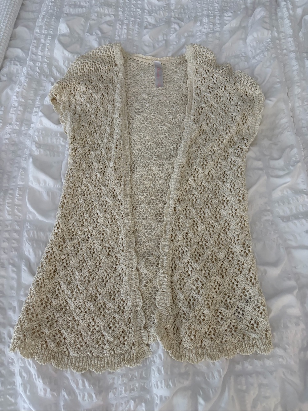Cherokee Cream Open-Knit Short Sleeve Cardigan